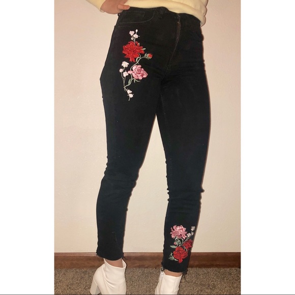 h&m embroidered jeans